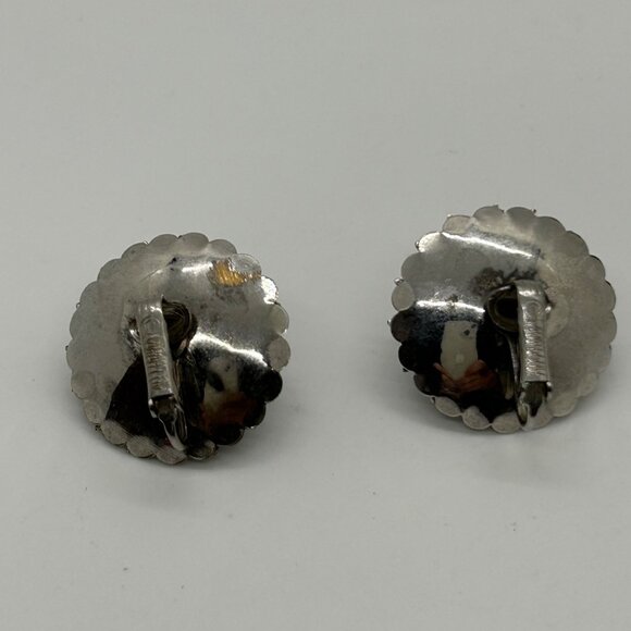 Sarah Coventry Vintage "Black Beauty" Silver-Tone Clip-On Earrings W/ Black Cabo - Picture 5 of 10